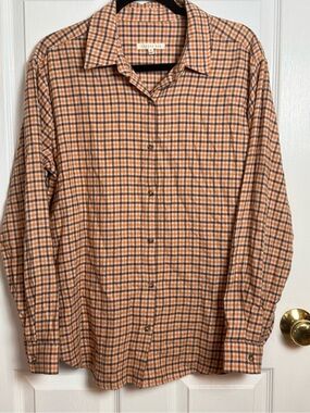 Copper Key Men’s Plaid Flannel Button Down Shirt Orange Brown Size M